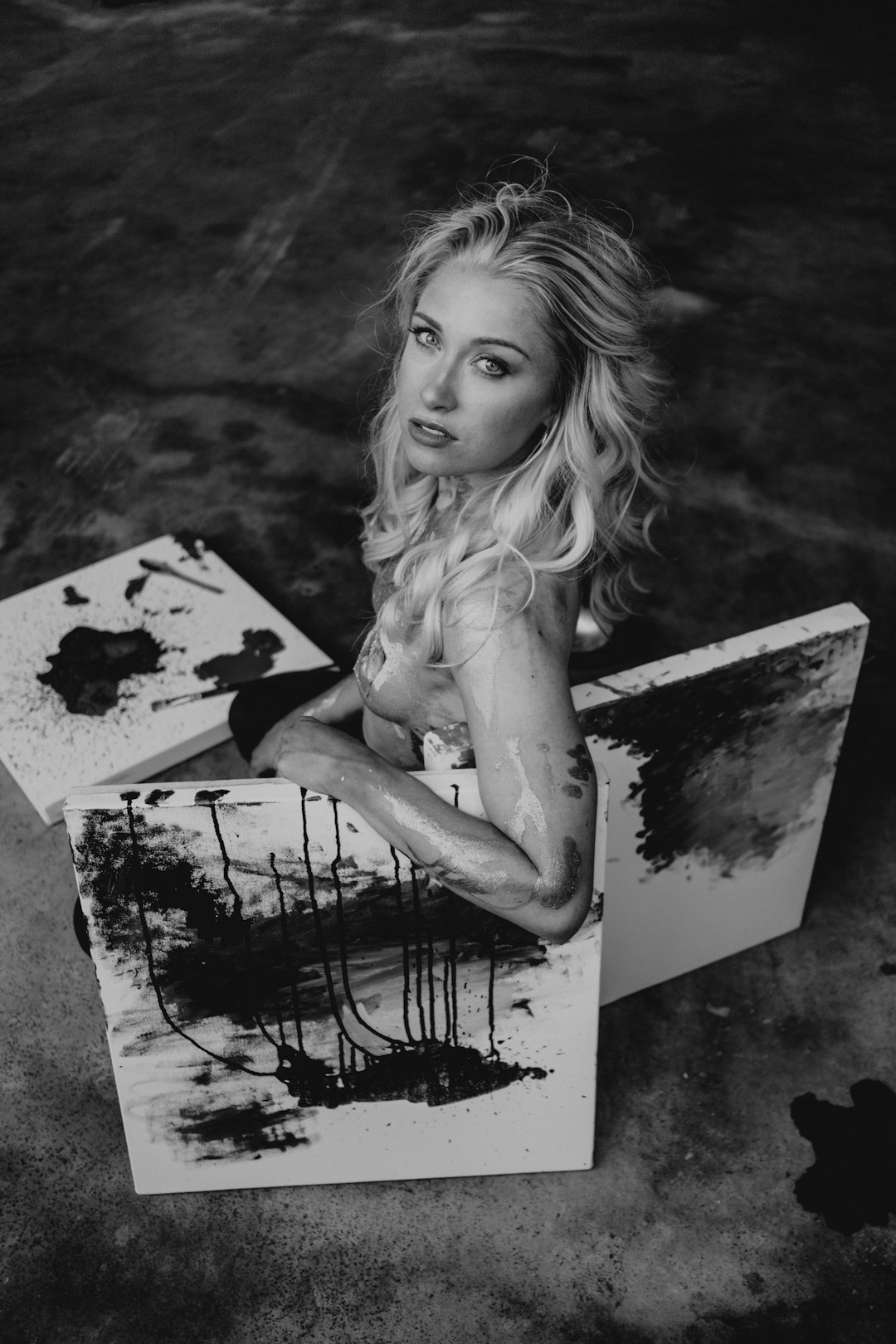 Artist painting on canvas